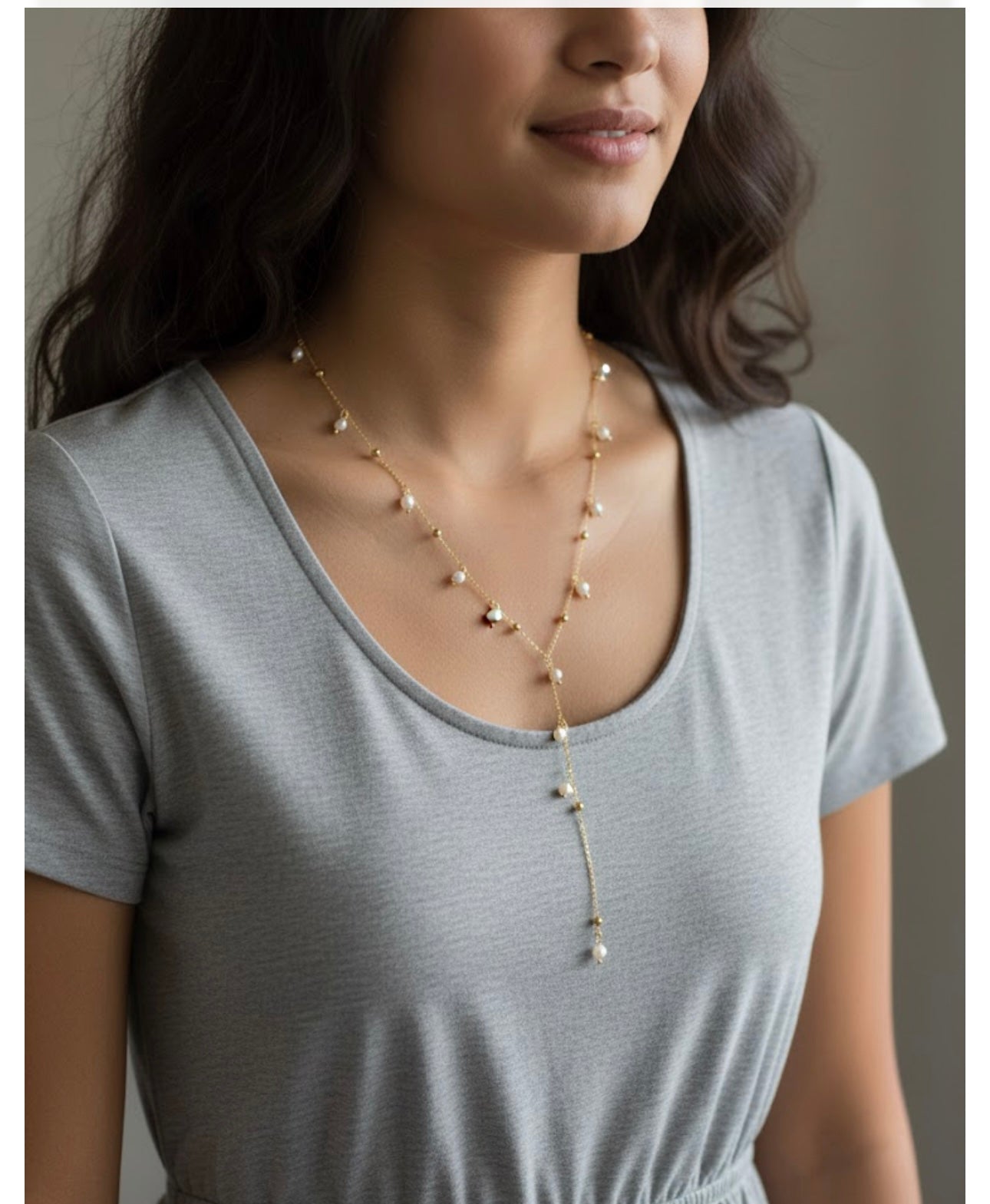 Pearl 18K Gold-Plated Lariat Adjustable Necklace