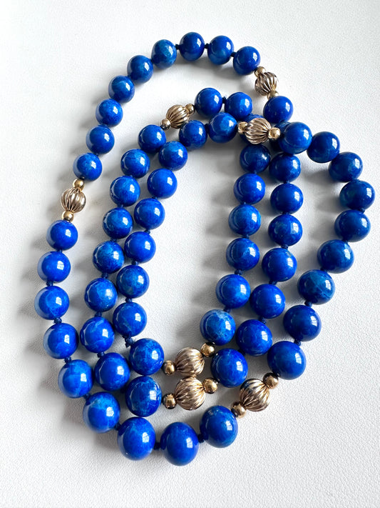 Vintage Lapis Lazuli 14K Gold Long Necklace 31” Length