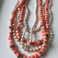Vintage Multi-strand Layered Beaded with Coral and Faux Pearl Necklace adjustable necklace 16”to 18”