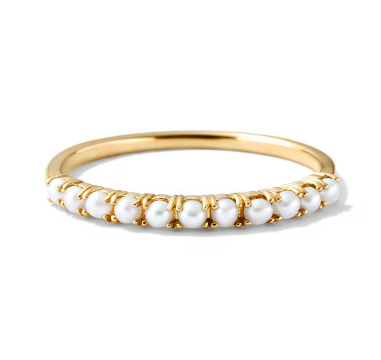 Tiny Pearl Eternity 18K Gold-Plated Ring Size 6