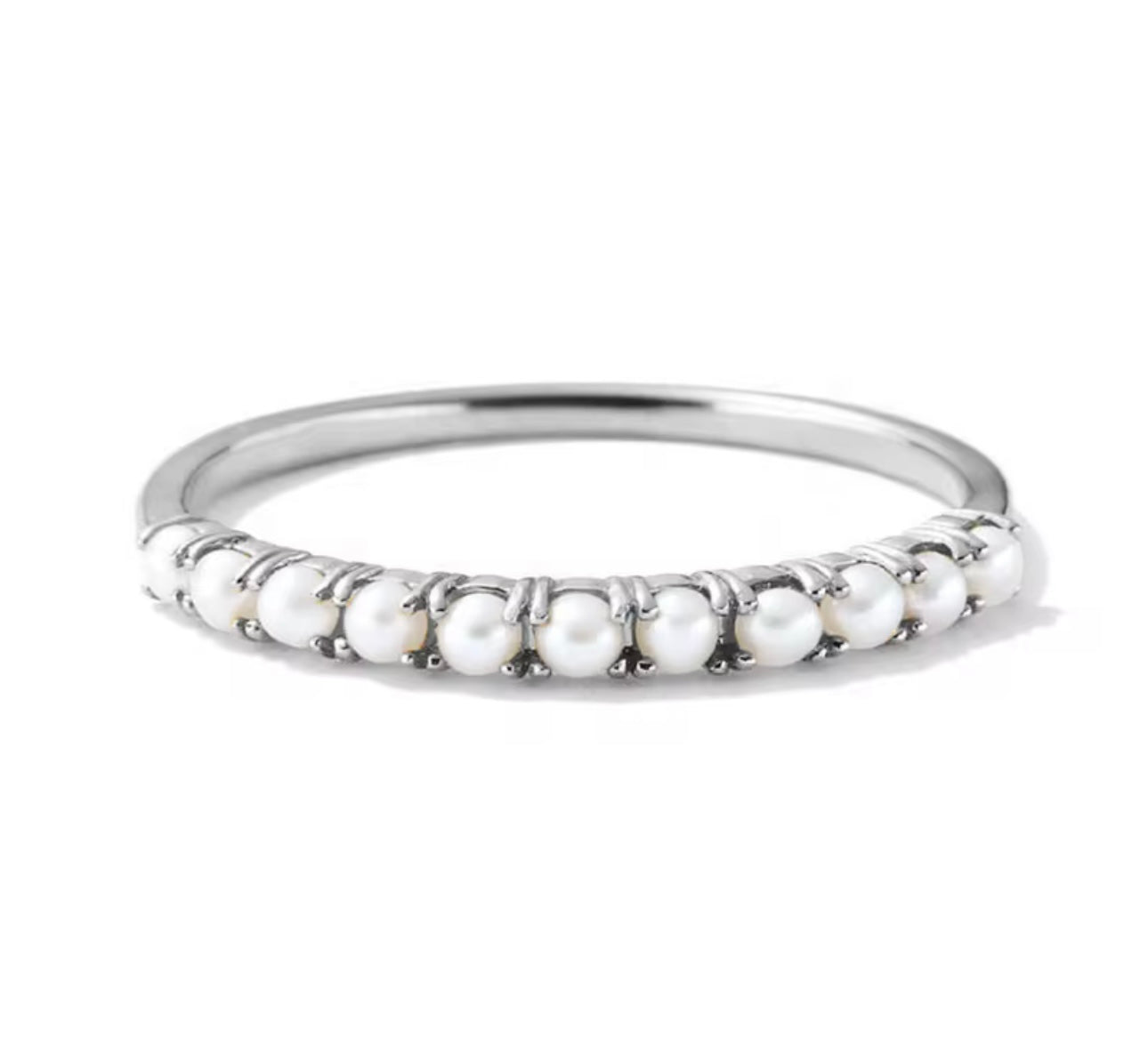 Tiny White Pearl Sterling Silver Ring - Size 6