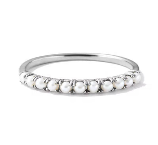 Tiny White Pearl Sterling Silver Ring - Size 6