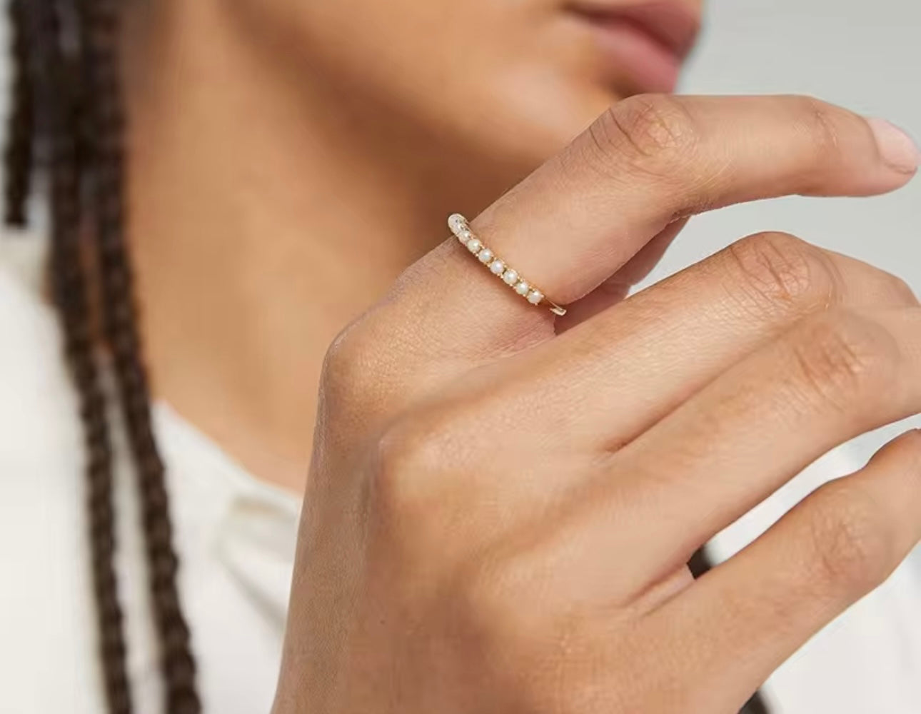 Tiny Pearl Eternity 18K Gold-Plated Ring Size 6